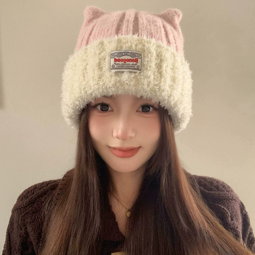 可爱猫耳朵帽子女款2026新款秋冬