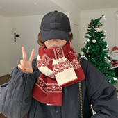 女生礼物时尚 红色围巾女冬季 2025新款 复古双面可戴女士高级感2026