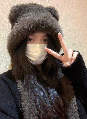 可爱小熊帽子女款2025新款冬季时尚潮流女士显脸小适合方圆脸学生