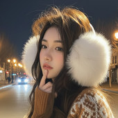 白色毛绒耳罩女冬季 防寒保暖耳捂子学生骑行大号毛茸茸耳包耳套潮