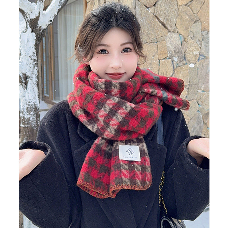 围巾女冬季2025新款秋冬韩系氛围感红色保暖千鸟格英伦风护颈围脖,服饰配件/皮带/帽子/围巾,围巾/丝巾/披肩,淘宝优惠券,粉丝福利购,淘宝优惠卷
