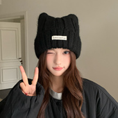 可爱猫耳朵帽子女冬2025新款 秋冬显脸小适合方圆脸含羊毛混纺女士