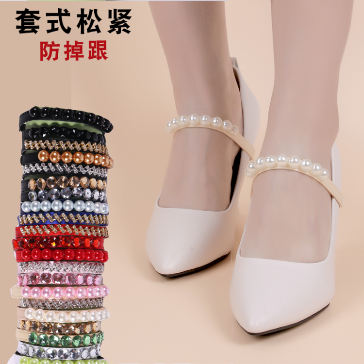 松紧束鞋带弹力百搭女高跟鞋绕脚