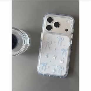 蓝粉蝴蝶结适用于iPhone17手机壳苹果16plus透明硅胶15pro/14pro防摔13promax蓝色蝴蝶结12pro星星11保护套