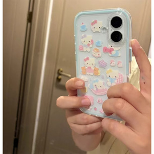 创意卡通蛋糕满屏KT猫适用于iPhone17/16promax三合一天蓝手机壳新款15pro/14保护壳16plus全包边14pro保护套
