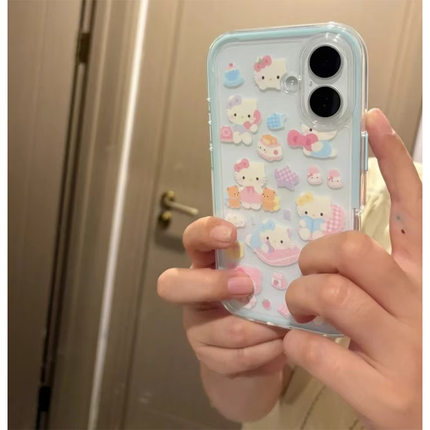 创意卡通蛋糕满屏猫适用iPhone17/16promax三合一天蓝手机壳新款15pro/14保护壳16plus全包边14pro保护套