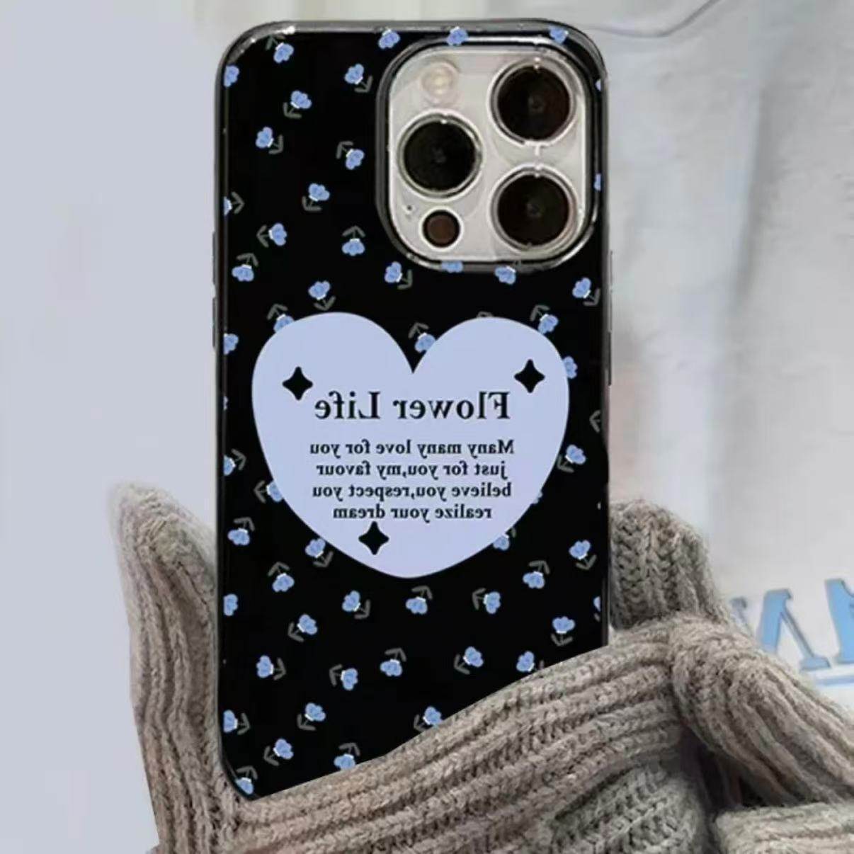 ins蓝花爱心适用于iPhone17promax手机壳苹果16plus爱心花朵15pro黑色14pro/13小清新12promax全包11保护套,3C数码配件,手机保护套/壳,淘宝优惠券,粉丝福利购,淘宝优惠卷