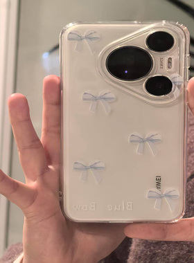 ins风蓝色蝴蝶结适用于华为mate70pro手机壳mate60硅胶全包防摔透明mate50/40+日韩mate30epro/20/10/9新款