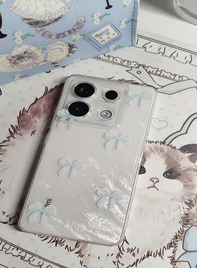 个性创意ins风小清新蓝色蝴蝶结适用于荣耀300手机壳荣耀200/100软荣耀x60i小众荣耀Magic7/6/5/4/3pro保护套