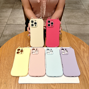 ins风可爱卡通立体猫耳朵适用于iPhone17/16promax手机壳新款15pro/14pro软壳16plus/15pro防摔13/12保护套