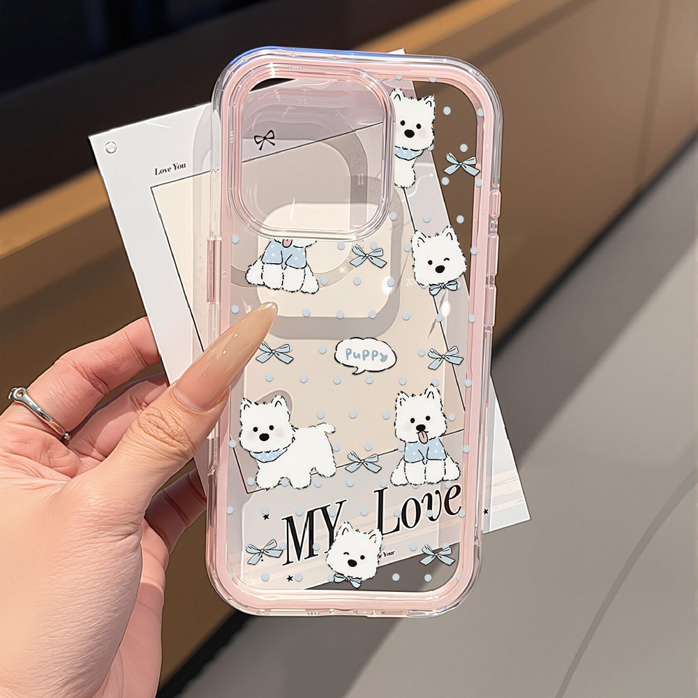 蓝色波点蝴蝶结西高地小狗适用于iPhone17promax手机壳苹果16pro/15pro新款创意个性15plus全包防