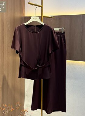 商场同款妈妈夏装气质收腰短袖上衣两件套女新款洋气减龄显瘦套装