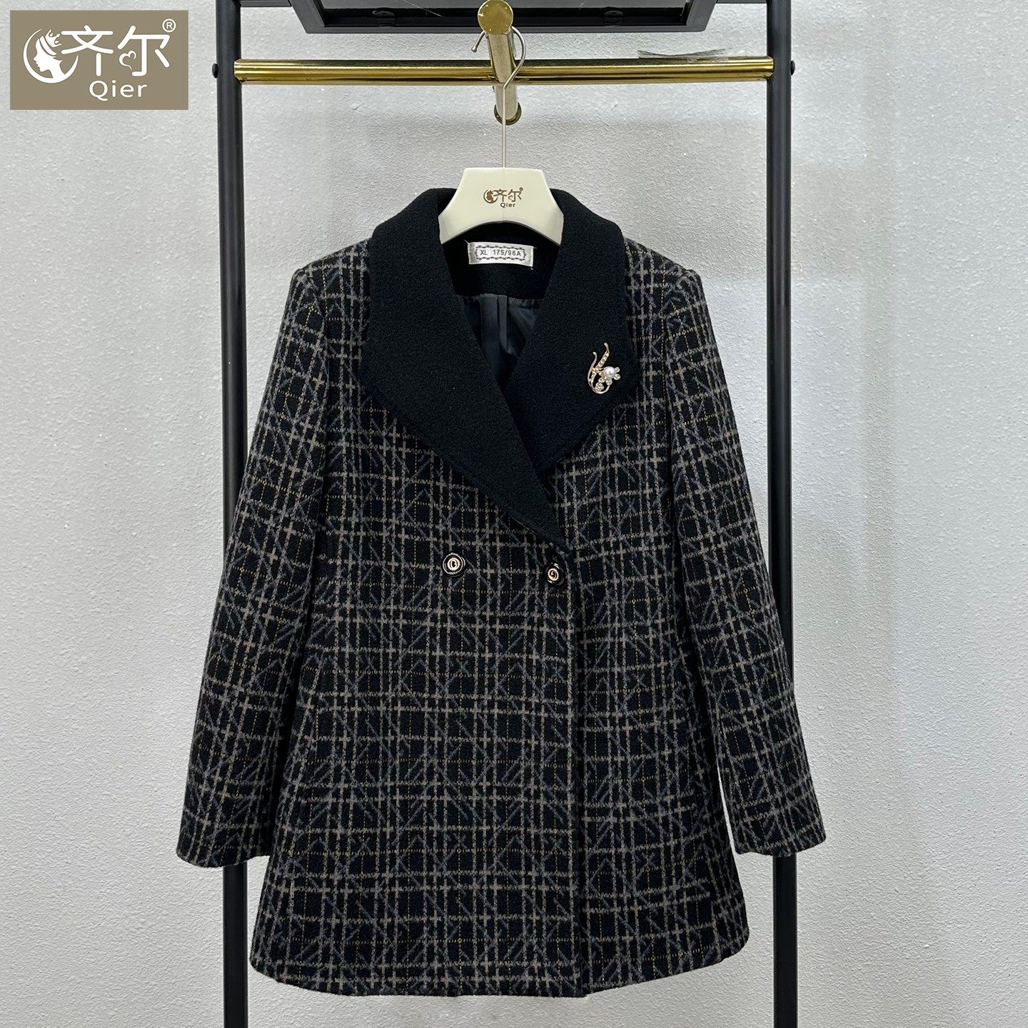 大码中老年妈妈装2025秋季新款洋气翻领格子女士短外套时尚羊毛呢,女装/女士精品,中老年女装,淘宝优惠券,粉丝福利购,淘宝优惠卷