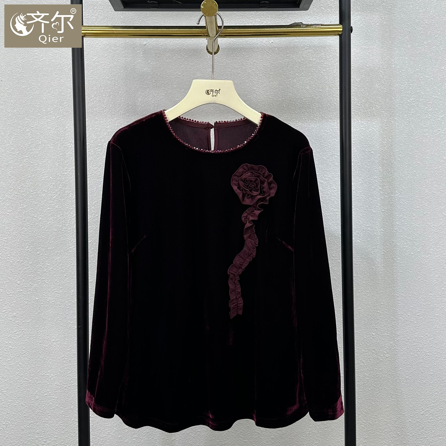 中老年真丝绒上衣女2025秋季新款中式国风立体花精致大码上衣潮