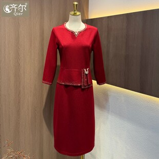 婚宴装礼服气质喜妈妈假两件婚礼裙喜婆婆敬酒连衣裙女士显瘦