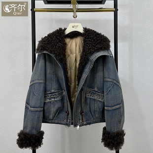 海宁原创2025年冬季新款托卡羊毛皮毛一体皮草白鹅绒羽绒服外套女