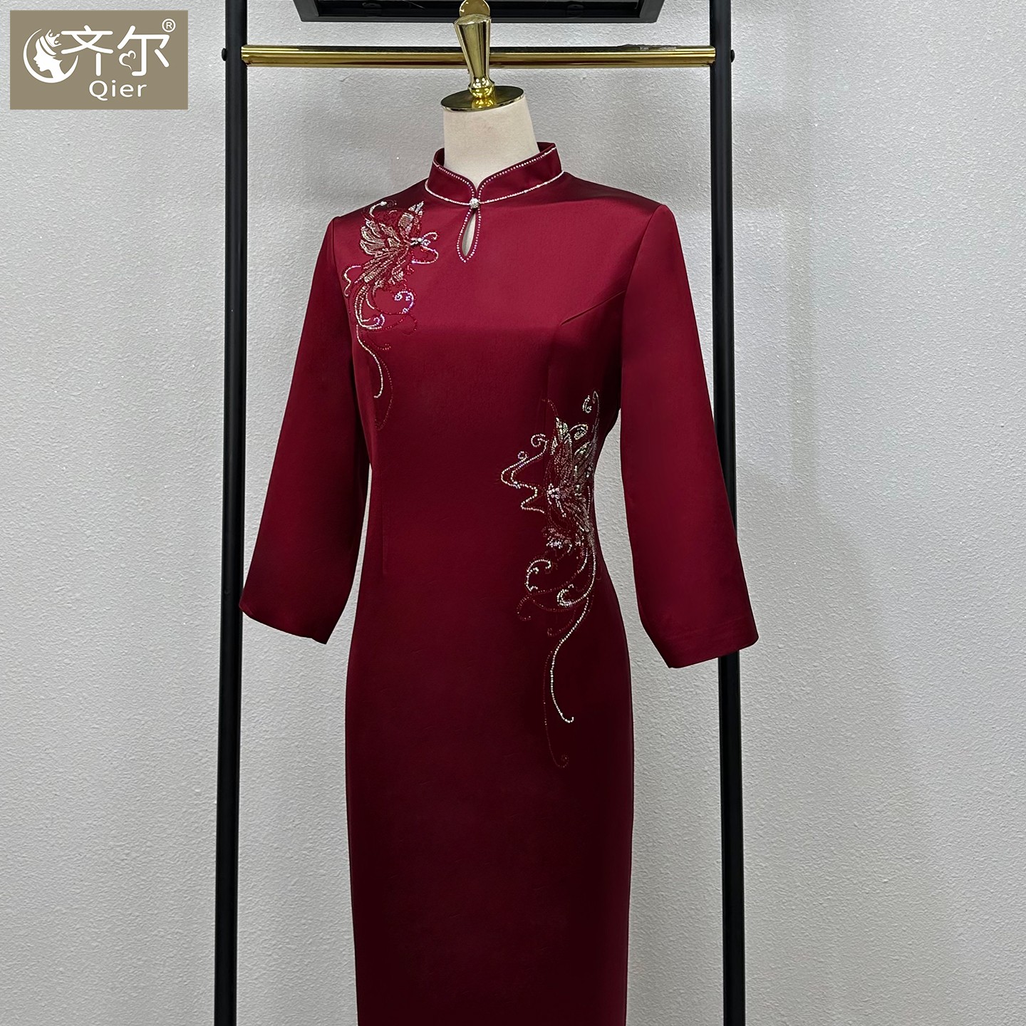 国庆高档醋酸喜婆婆婚宴装时尚旗袍裙高贵洋气小个子妈妈婚宴礼服