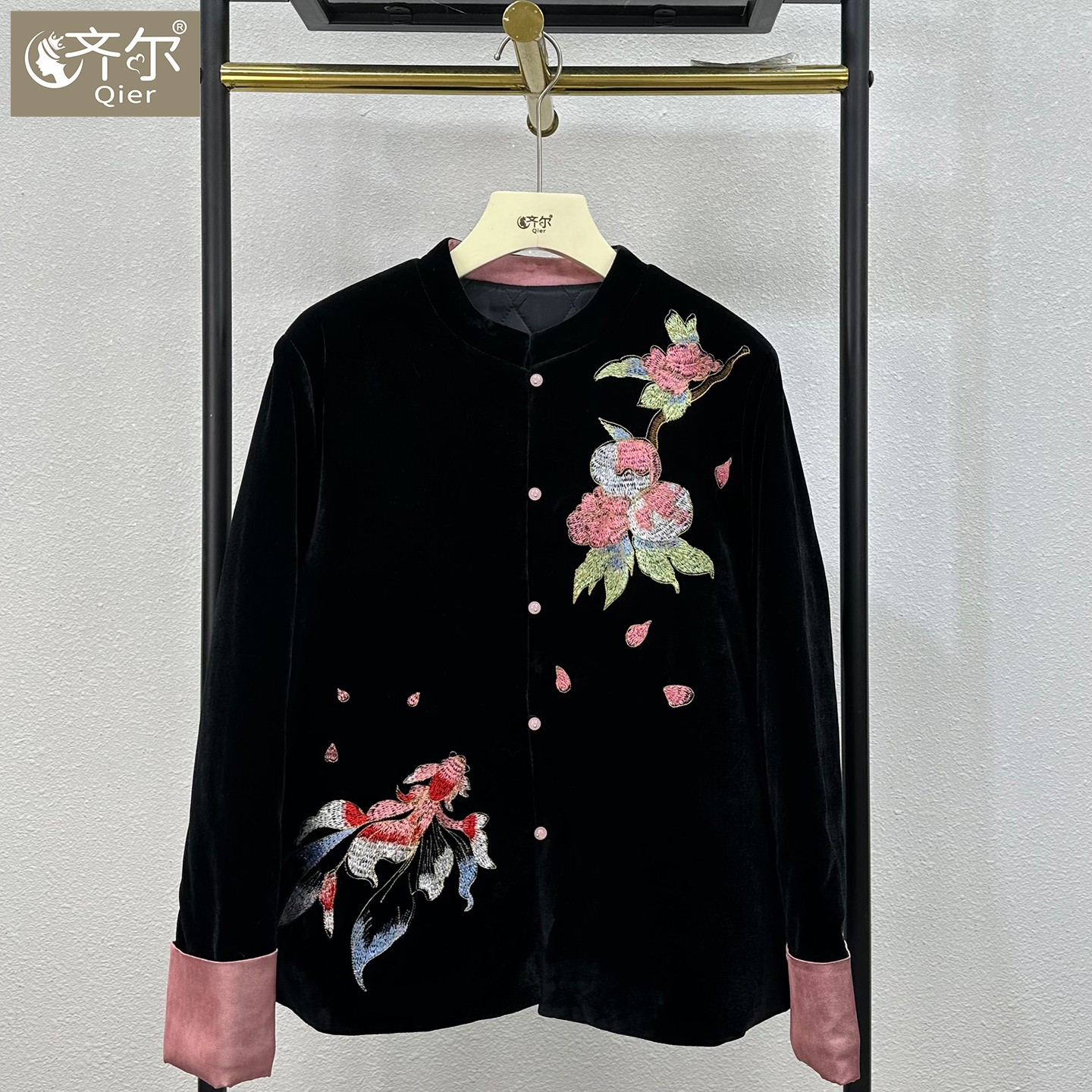 加棉欧洲站2025秋冬款真丝丝绒重工刺绣钉珠宽松中式国风外套气质