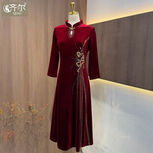 高档中年女装连衣裙中长款大码显瘦喜婆婆婚宴礼服妈妈装改良旗袍