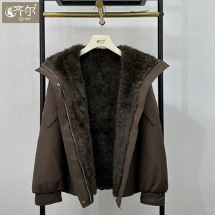 两面穿厚妈妈冬季皮毛一体水貂绒内胆外套新款中老年女尼克服大衣