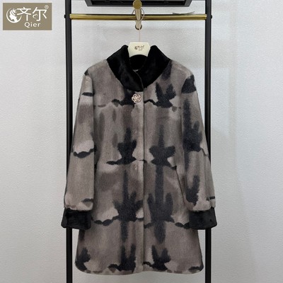 50岁60水貂绒气质妈妈冬装皮草外套阔太太中年女皮毛一体大衣保暖