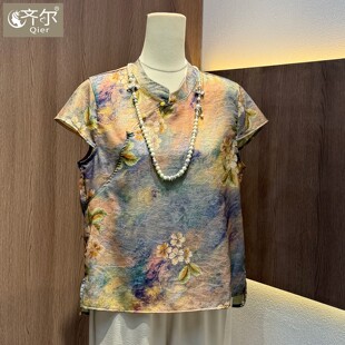 新中式中年妈妈夏套装国风短袖端庄大气中老年女装气质上衣服大码