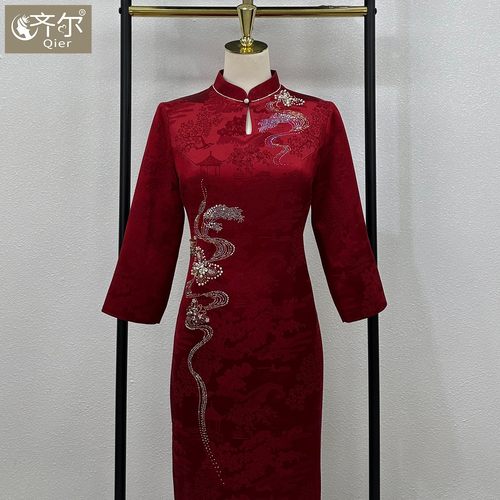 醋酸喜婆婆新款小个子妈妈装婚宴礼服旗袍中式婚礼喜服平时可穿