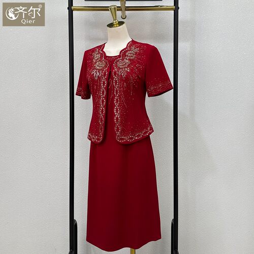 高端喜婆婆婚宴装2025新款夏季小个子旗袍参加婚礼礼服两件套大码