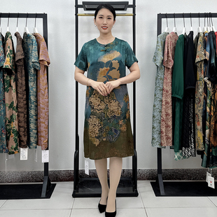 重磅真絲連衣裙女氣質(zhì)高端媽媽桑蠶絲定位花盤扣香云紗中年旗袍裙