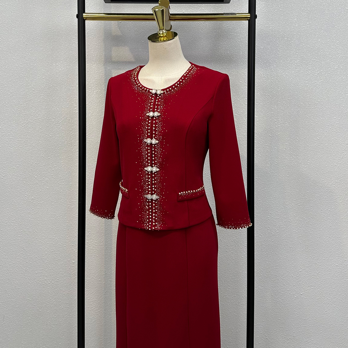 高端喜婆婆婚宴装气质假两件旗袍2025新款年轻妈妈结婚喜服大码