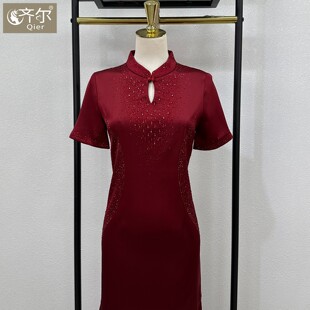 喜婆婆婚庆礼服夏季改良旗袍短袖裙子年轻妈妈高端气质敬酒服显瘦