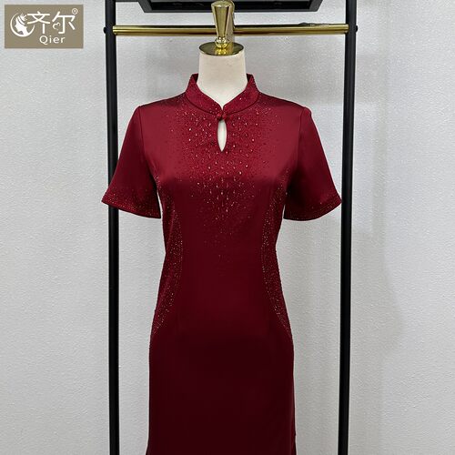 喜婆婆婚庆礼服夏季改良旗袍短袖裙子年轻妈妈高端气质敬酒服显瘦
