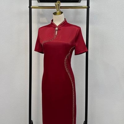 喜婆婆婚宴装2025新款高贵国风旗袍妈妈醋酸缎礼服中式喜服重工