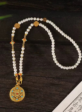 中式古法项链旗袍璎珞项链项圈长流苏背云中长款古风汉服项链女