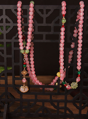 厂家直销新中式粉色长款斜挎链旗袍马面裙配饰品国风百搭项链配饰