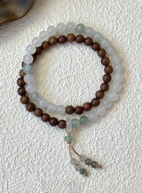 新中式鸡翅木仿天山翠手工串珠手链小众简约国风显白双层手串