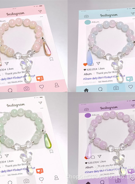 原创设计新款超仙冰透水晶蝴蝶水滴手链女孩小清新百搭学生手串