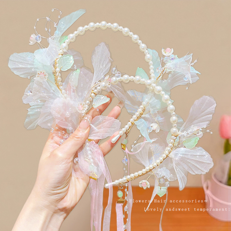 儿童发箍发饰公主裙头花宝宝古风珍珠花环皇冠女孩小花童礼服头饰