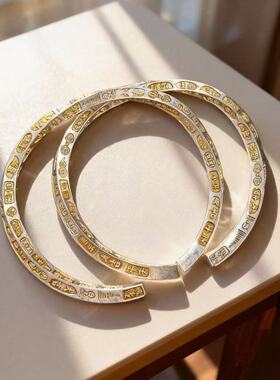 合金手镯新款扭纹吉言手镯镀银手工镀银镯实心中式平安喜乐女款