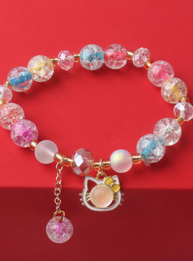 新款民族风猫头吊坠手串琉璃仿水晶手链有质感学生手链女生手串