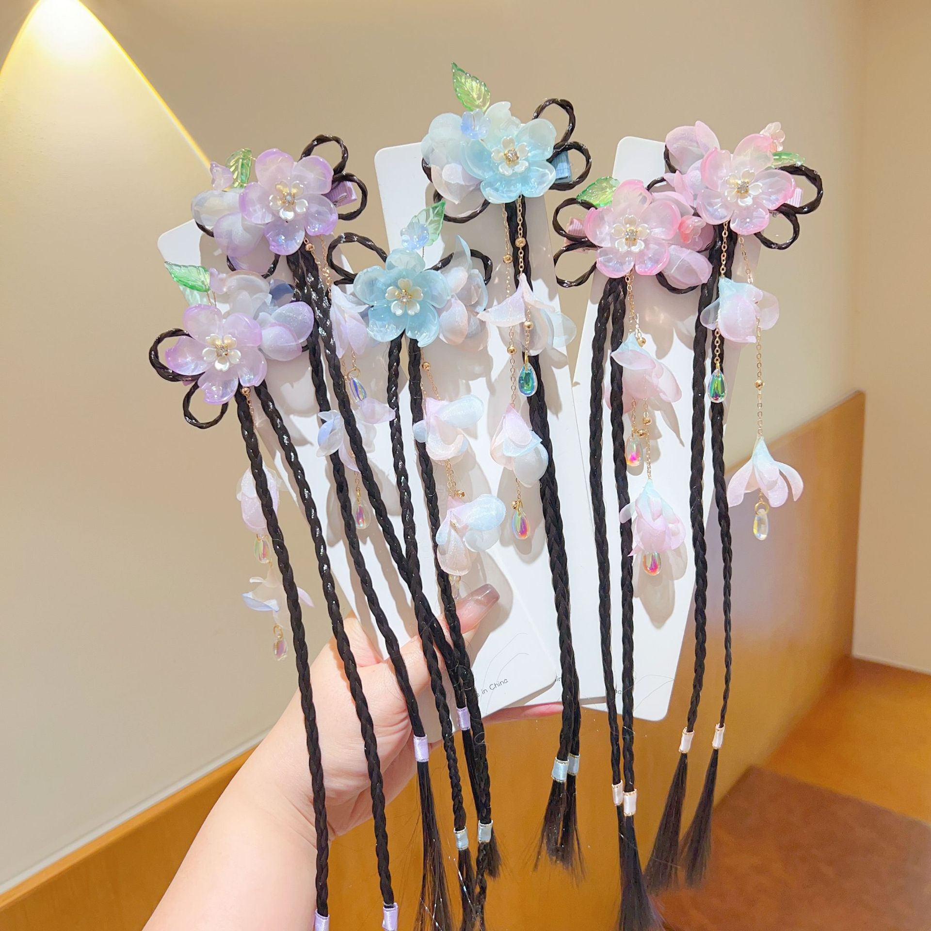 古风发饰发夹儿童汉服配饰假发长发头花女童头饰品古装辫子不伤发