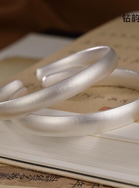 仿古手镯铜镀银哑光磨砂古法银手镯 简约精致女古风手工镀银镯子