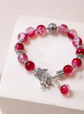 女生琉璃手链中式国风蝴蝶爆花晶手链渐变珠子古银大象手串学生款