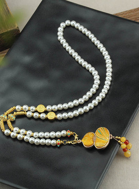 非遗手工仿宋锦葫芦项链女新款仿珍珠新中式汉服旗袍国风古装配链