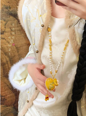 好运福袋宋锦福袋串珠长款项链女旗袍配饰中式国风吊坠古装项链长