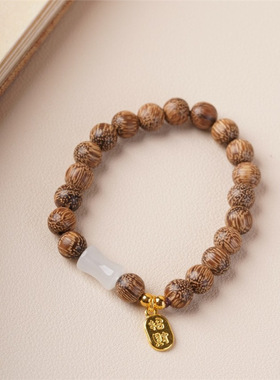 白奇楠沉香木算盘珠手串带财招貔和玉文玩木质工艺饰品佛珠手串