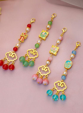 古风合金如意祥云锁 diy吊坠挂件福字纳福醒狮挂坠胸针服装挂饰女