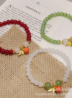 新款6mm竹叶柿子纳福手链中式国潮简约百搭学生手链古风流苏手链
