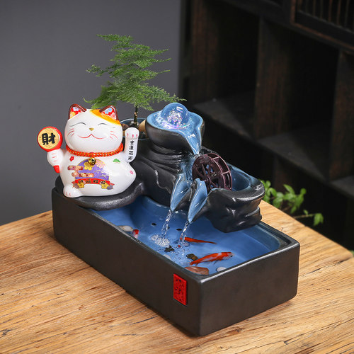 创意招财猫流水摆件循环水喷泉