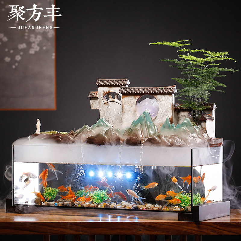 流水摆件玻璃鱼缸循环水生财招财陶瓷假山喷泉乔迁新居开业礼品